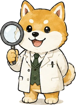 虫眼鏡を持ったしば犬のイラスト